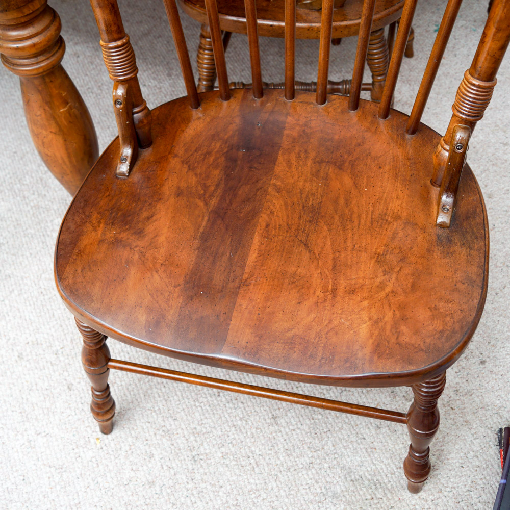 Early American Style Burlwood Dining Room Table  &  Windsor Chairs