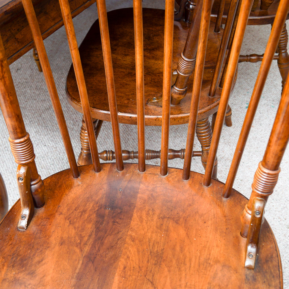 Early American Style Burlwood Dining Room Table  &  Windsor Chairs