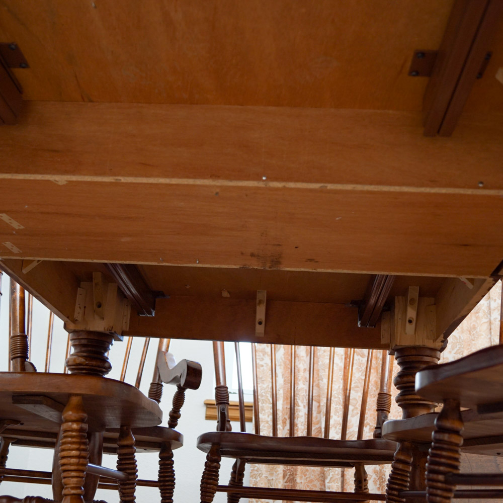 Early American Style Burlwood Dining Room Table  &  Windsor Chairs