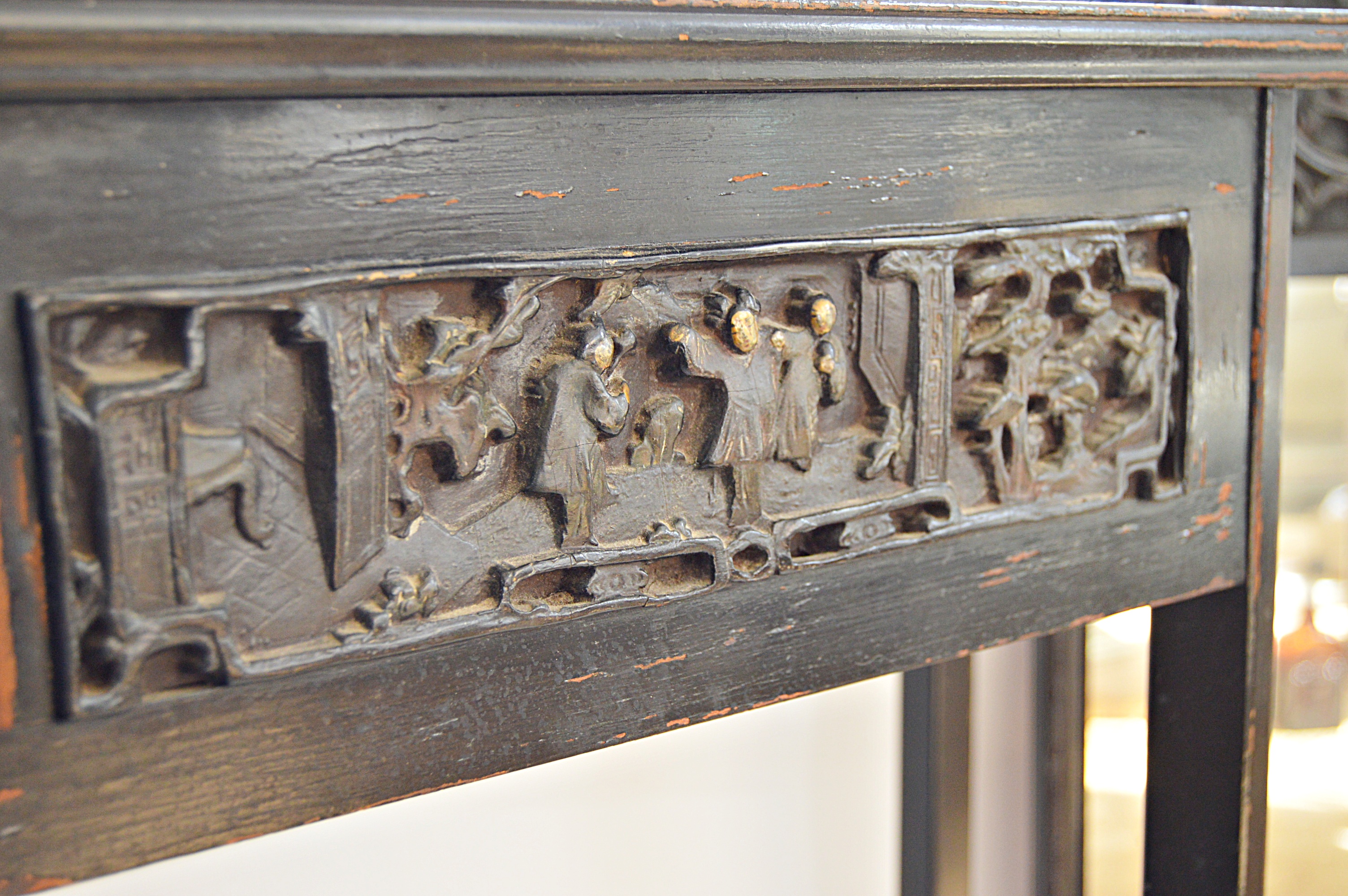 Antique Chinese Carved Wood Table and Mirror