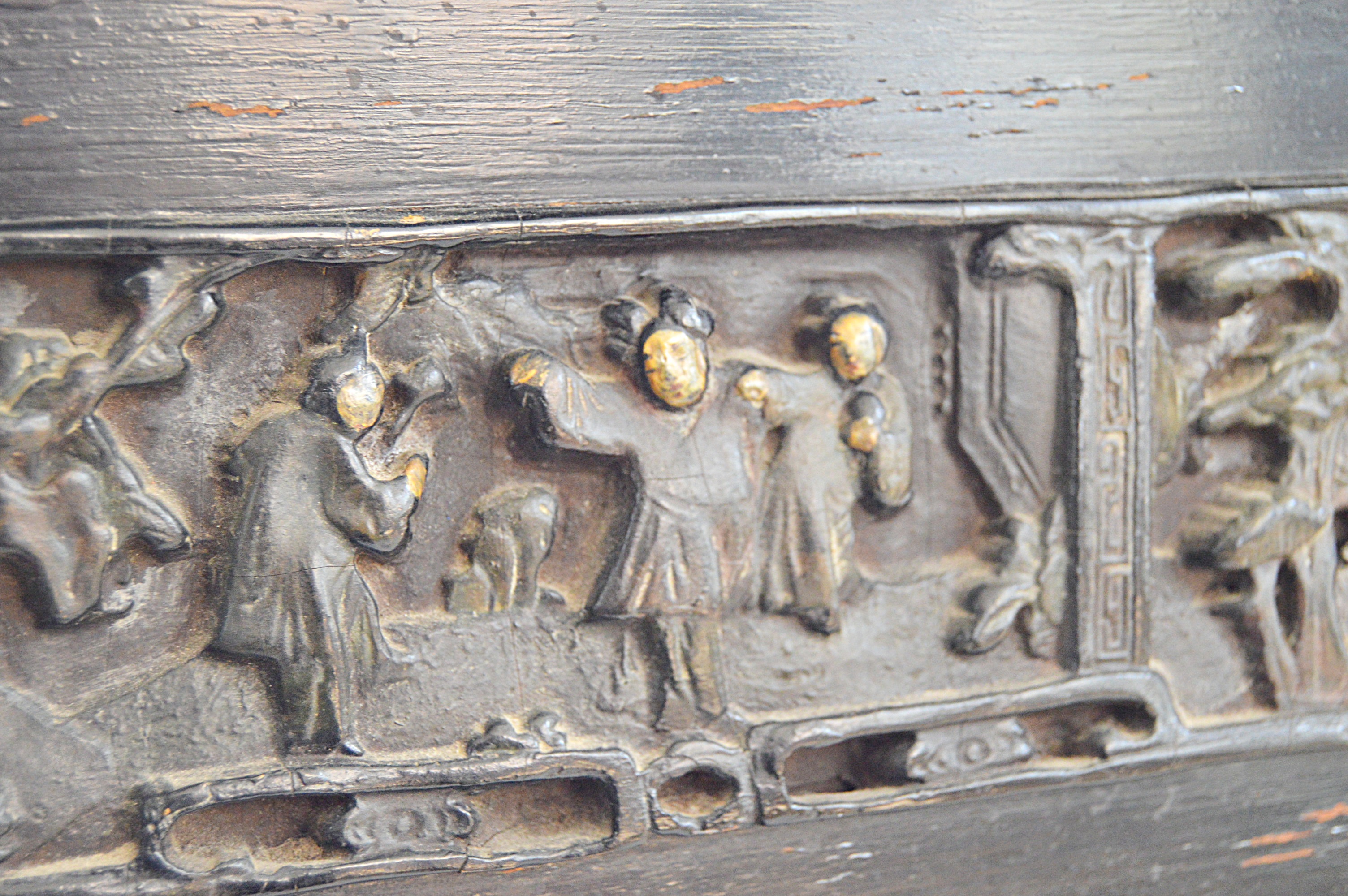 Antique Chinese Carved Wood Table and Mirror