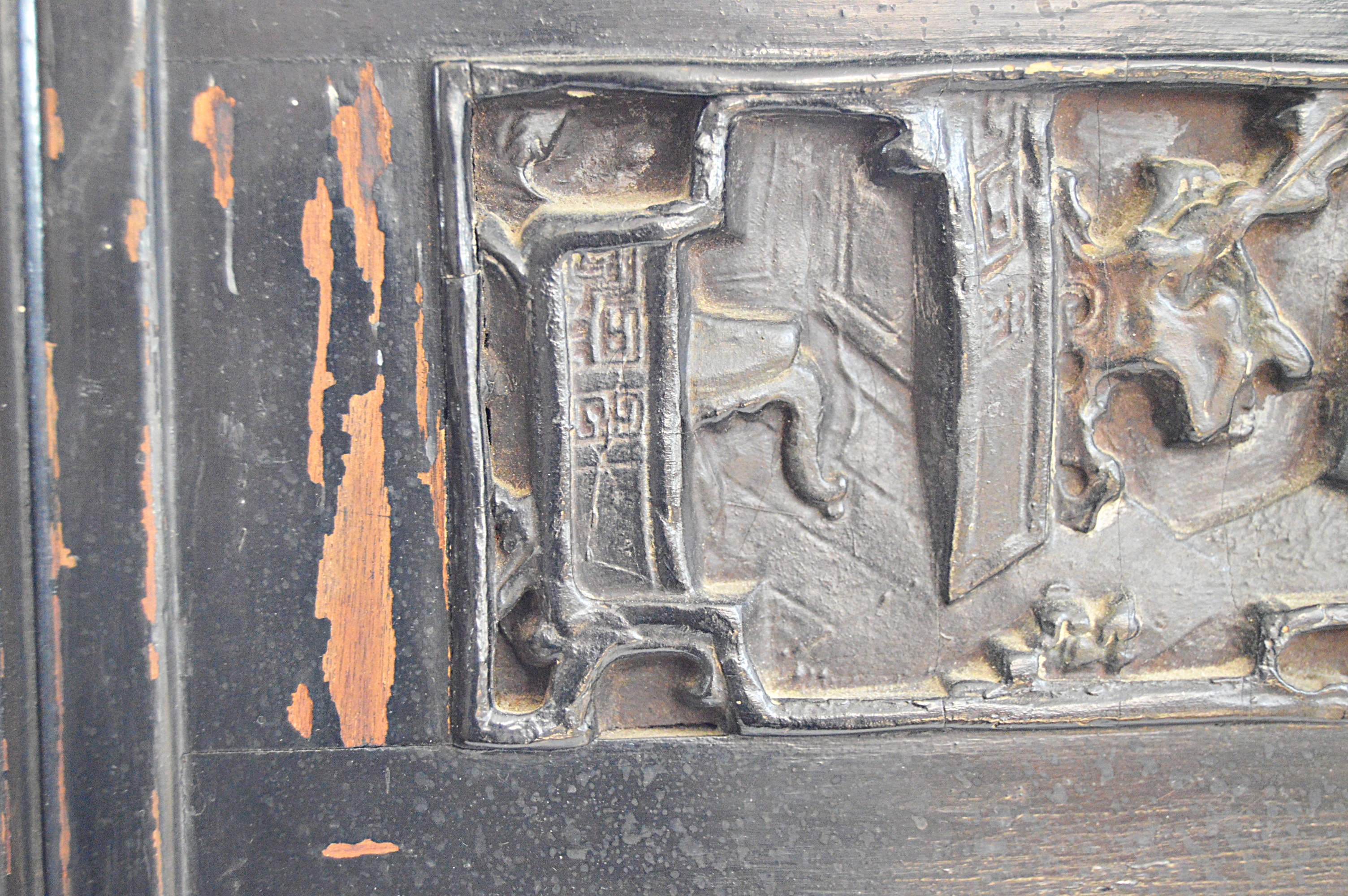 Antique Chinese Carved Wood Table and Mirror