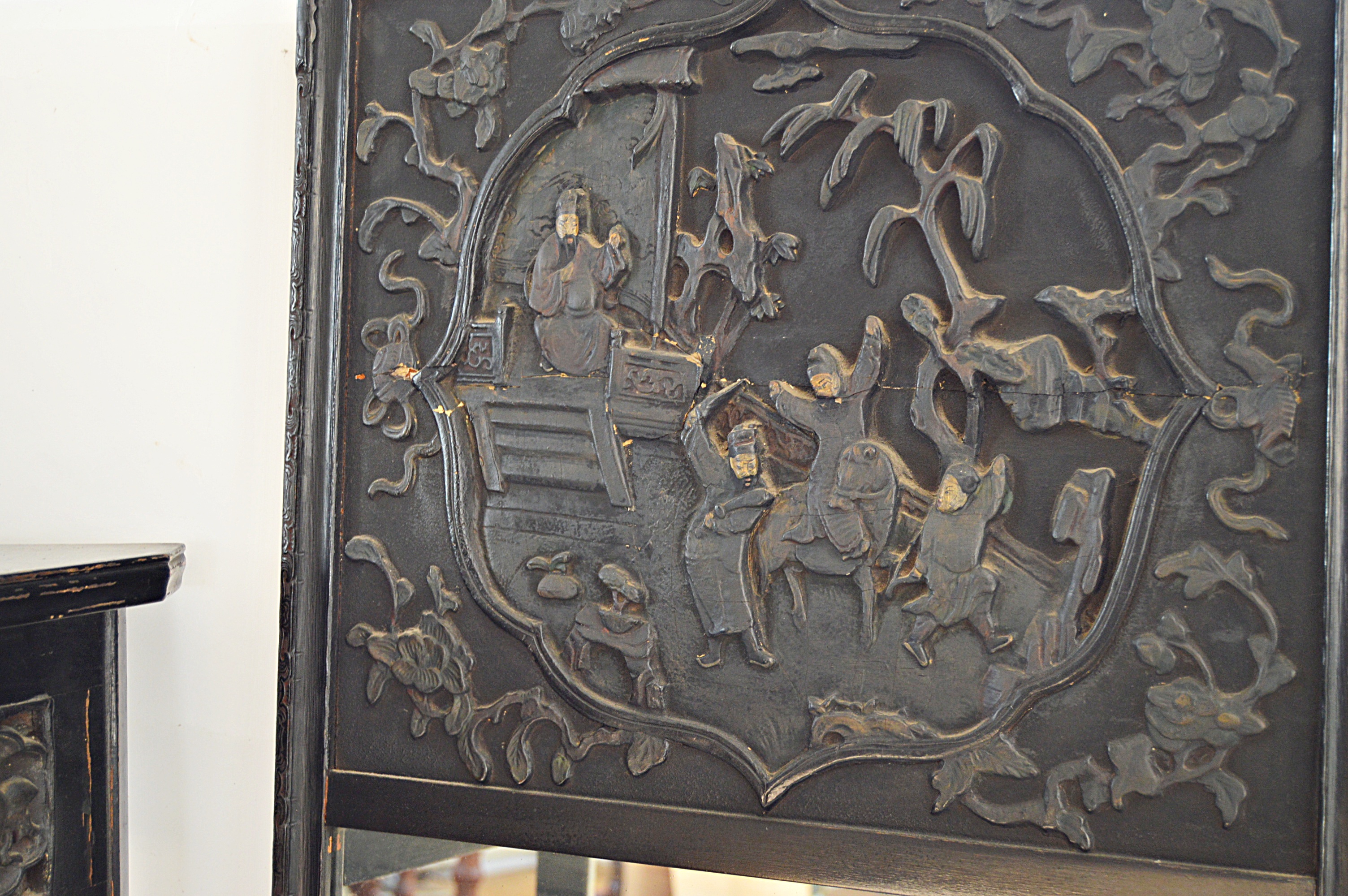 Antique Chinese Carved Wood Table and Mirror