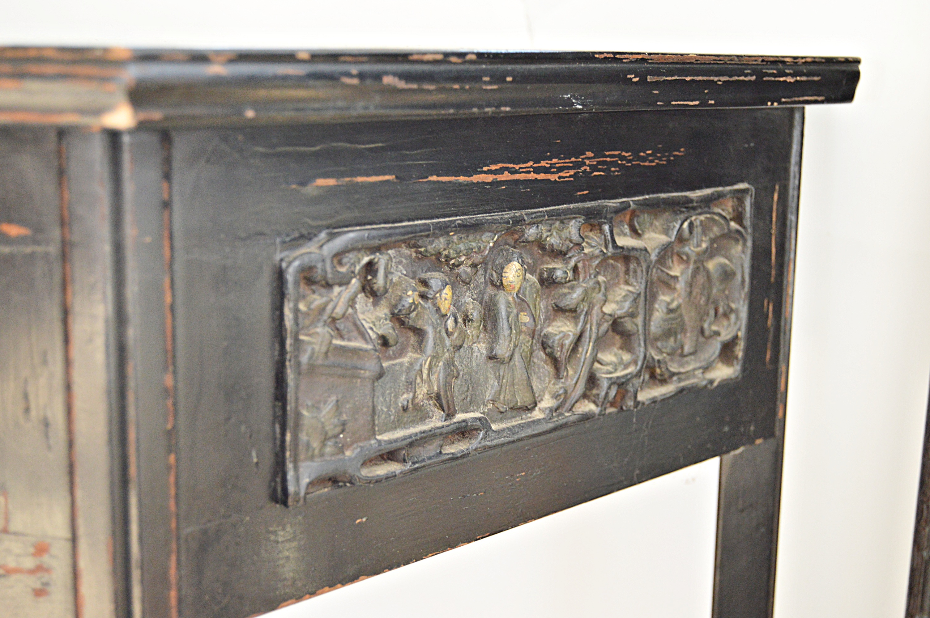 Antique Chinese Carved Wood Table and Mirror