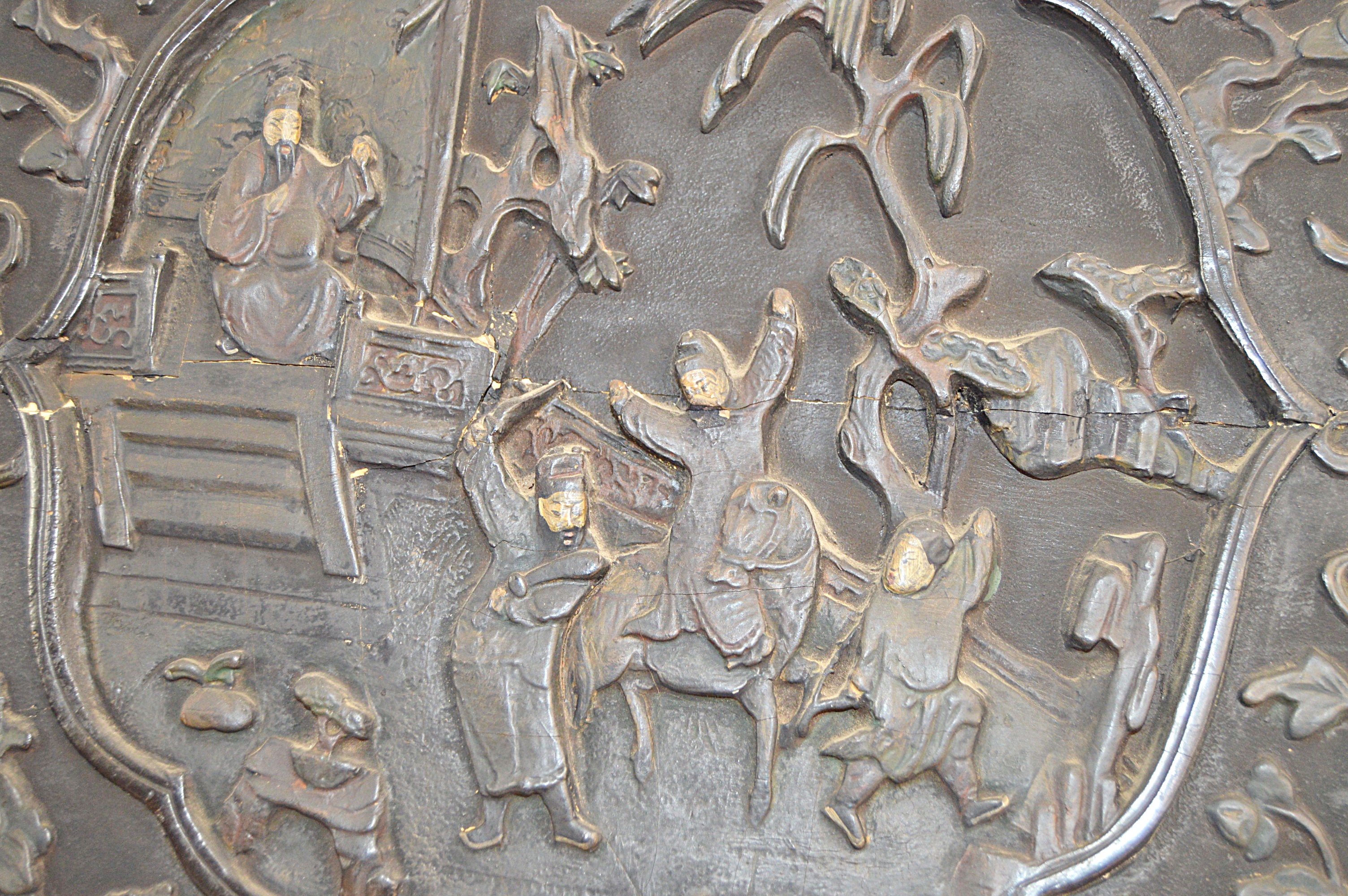 Antique Chinese Carved Wood Table and Mirror