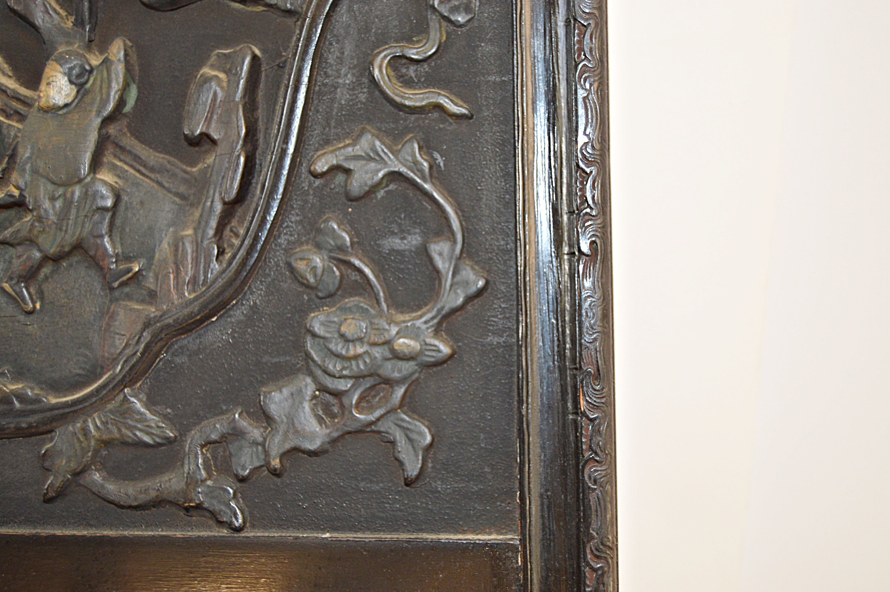 Antique Chinese Carved Wood Table and Mirror