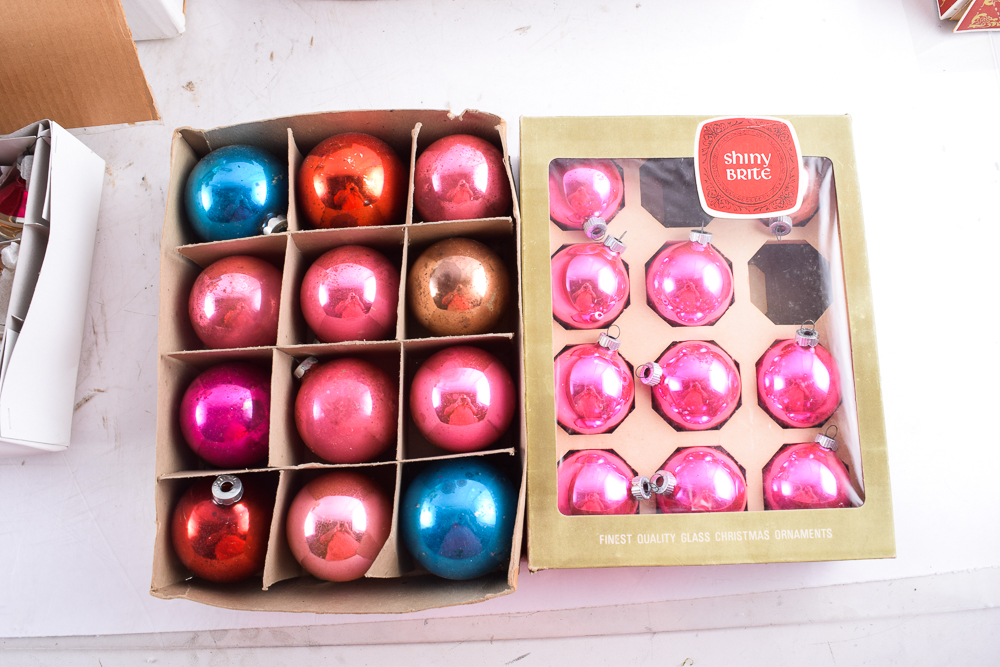 Vintage Aluminum Christmas Tree with Color Wheel and Ornaments