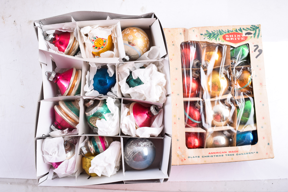 Vintage Aluminum Christmas Tree with Color Wheel and Ornaments