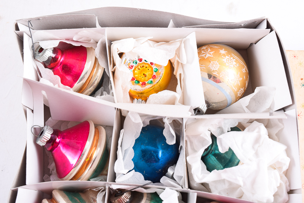 Vintage Aluminum Christmas Tree with Color Wheel and Ornaments