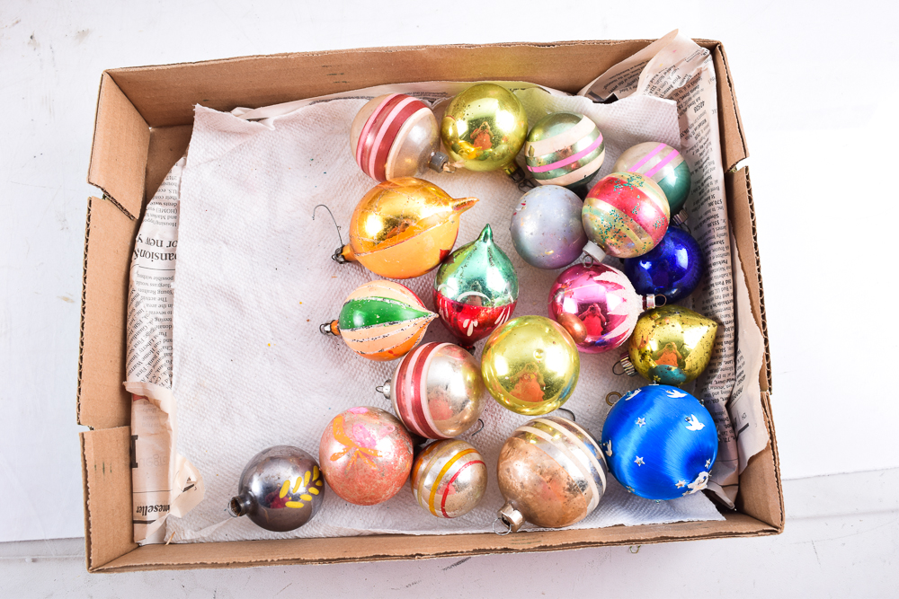 Vintage Aluminum Christmas Tree with Color Wheel and Ornaments