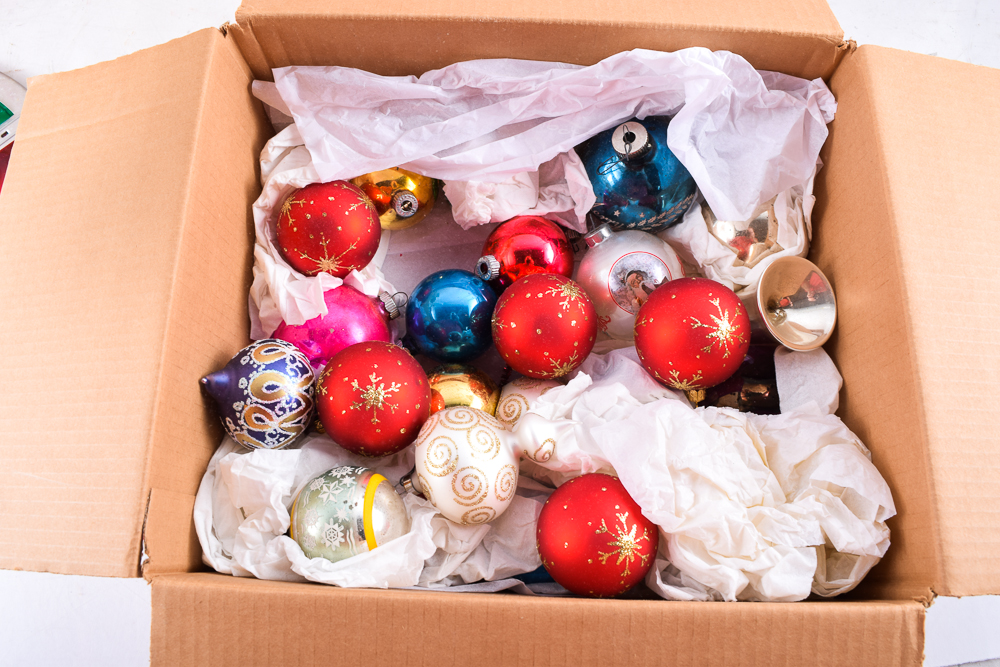 Vintage Aluminum Christmas Tree with Color Wheel and Ornaments