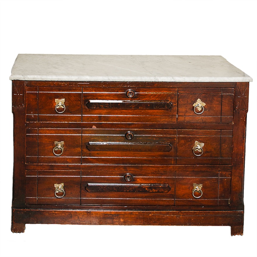 Victorian Walnut Chest of Drawers With Marble Top