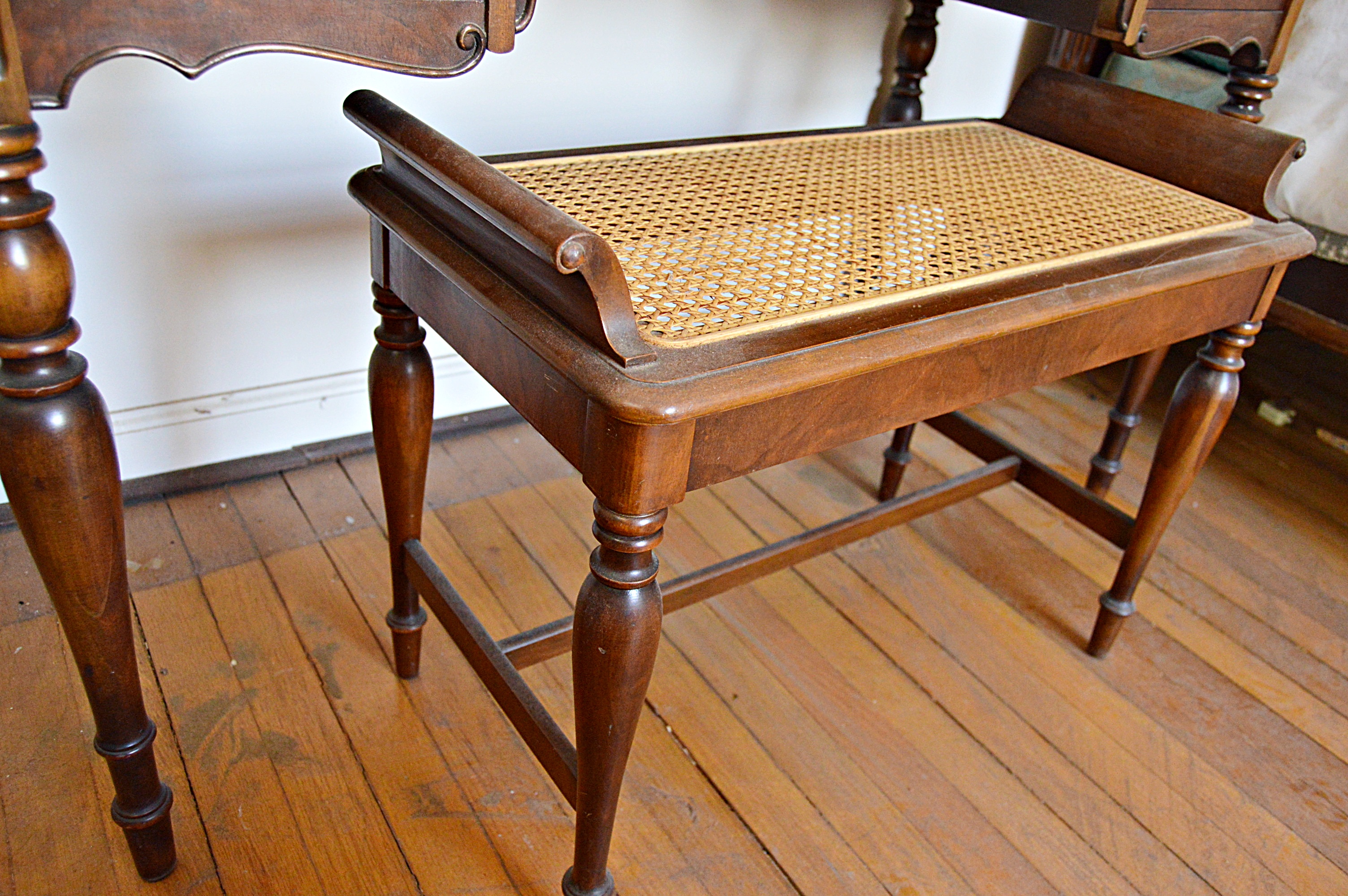 Vintage Burl Mahogany Dressing Table and Bench