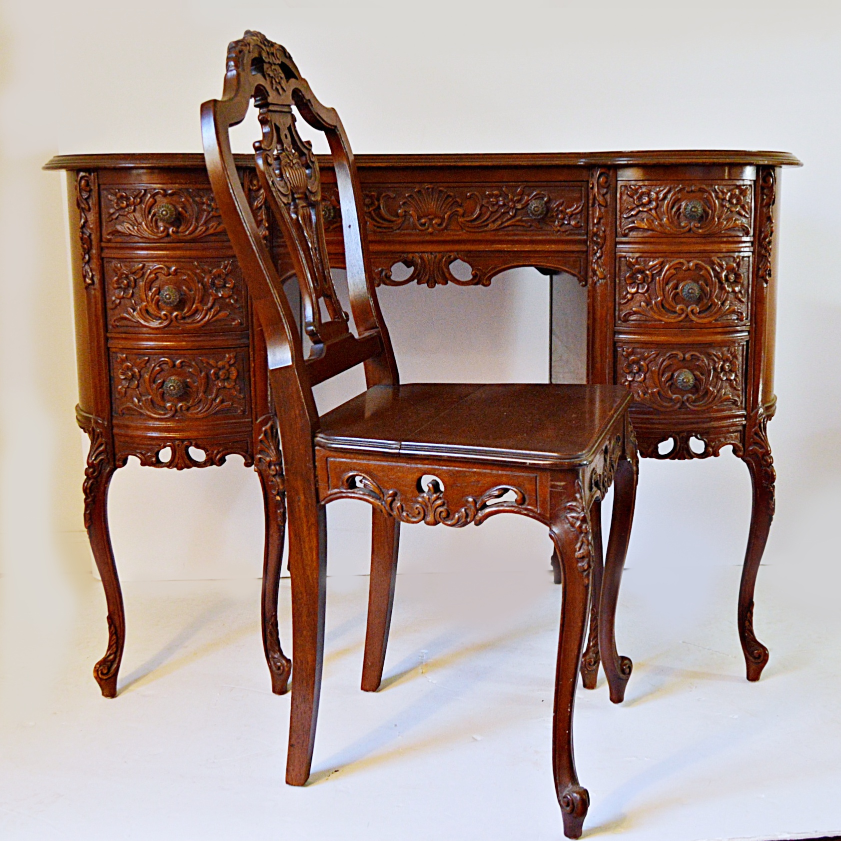 Louis XV Style Mahogany Desk and Chair
