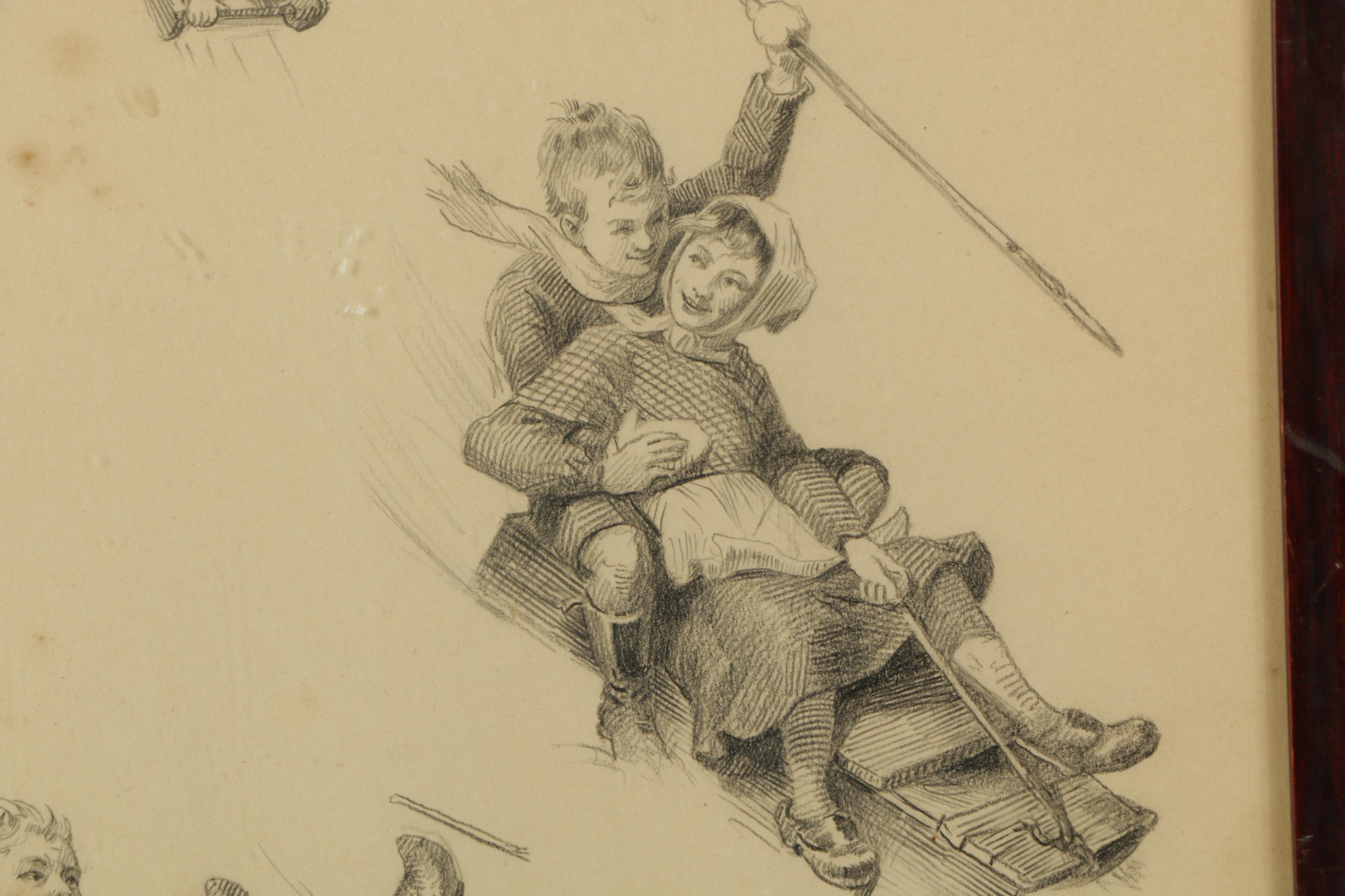 Luplau Janssen Lithograph of Children Sledding