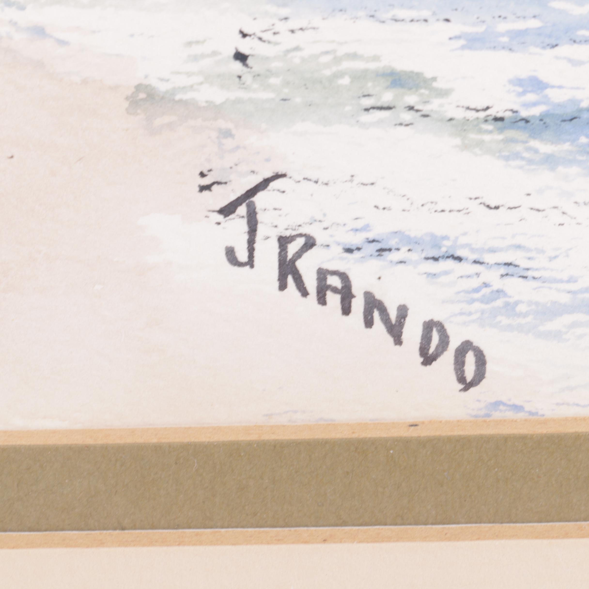 J. Rando Watercolor Painting on Paper of a Beach Scene