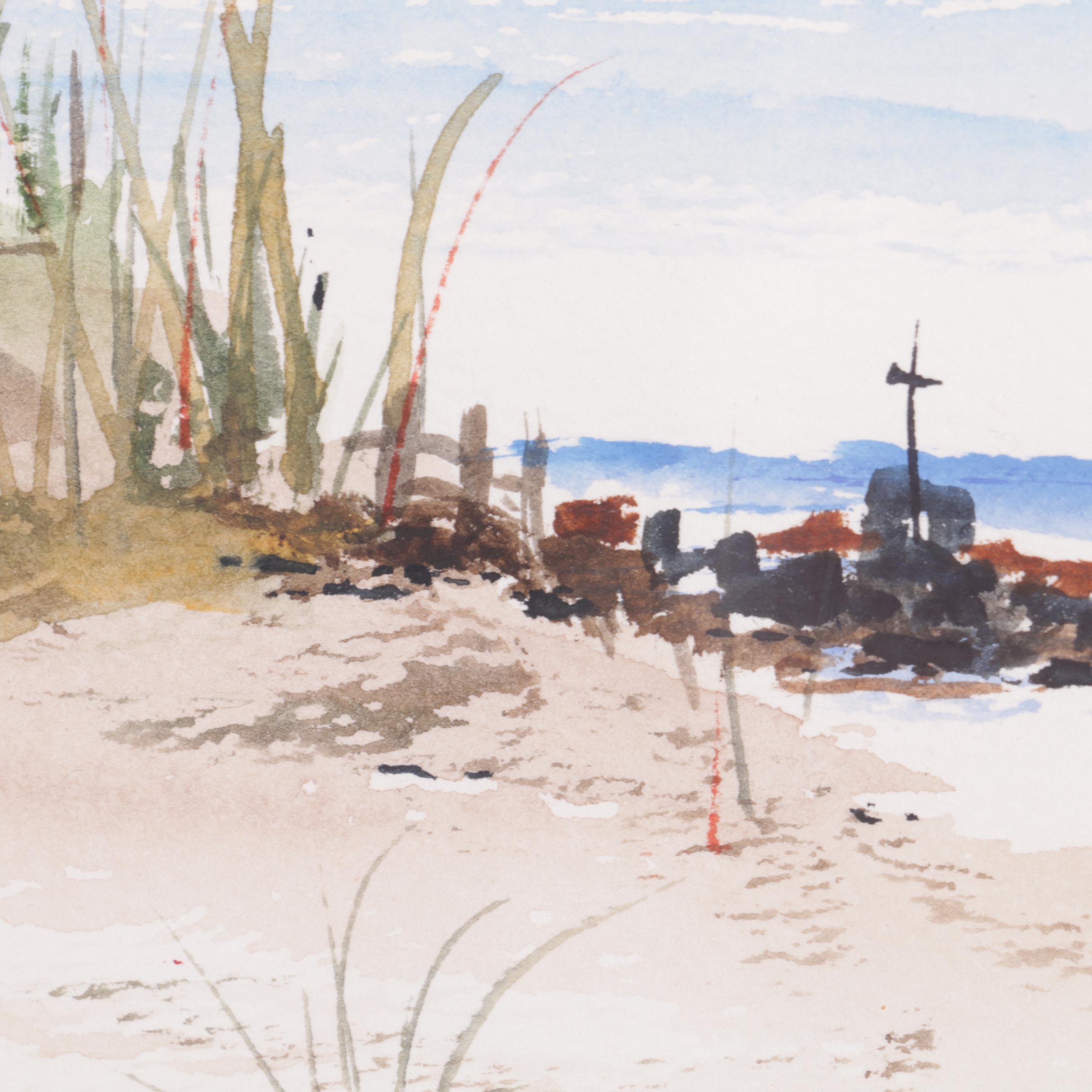 J. Rando Watercolor Painting on Paper of a Beach Scene
