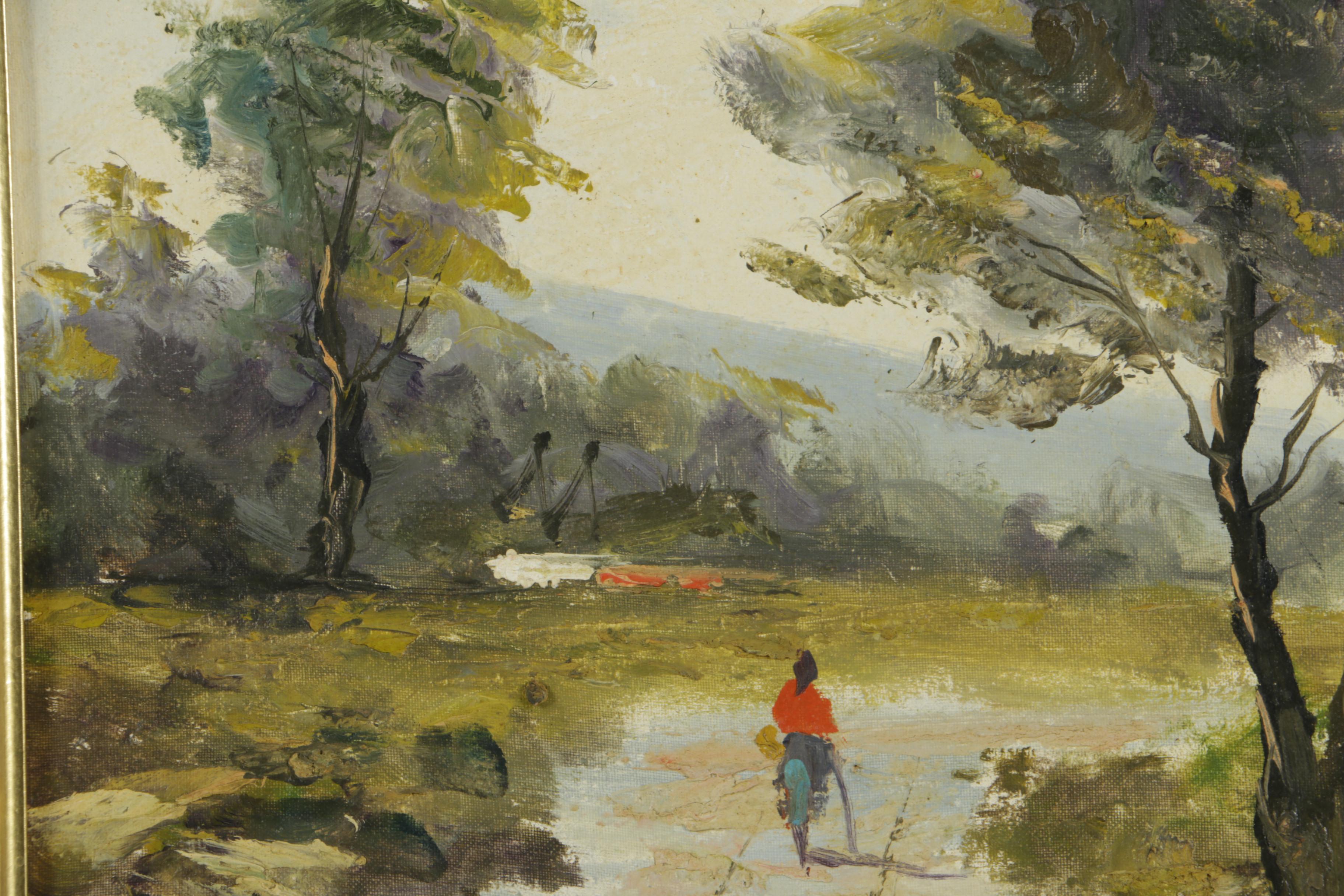 P. Vitolante Oil Painting on Canvas of an Outdoor Scene