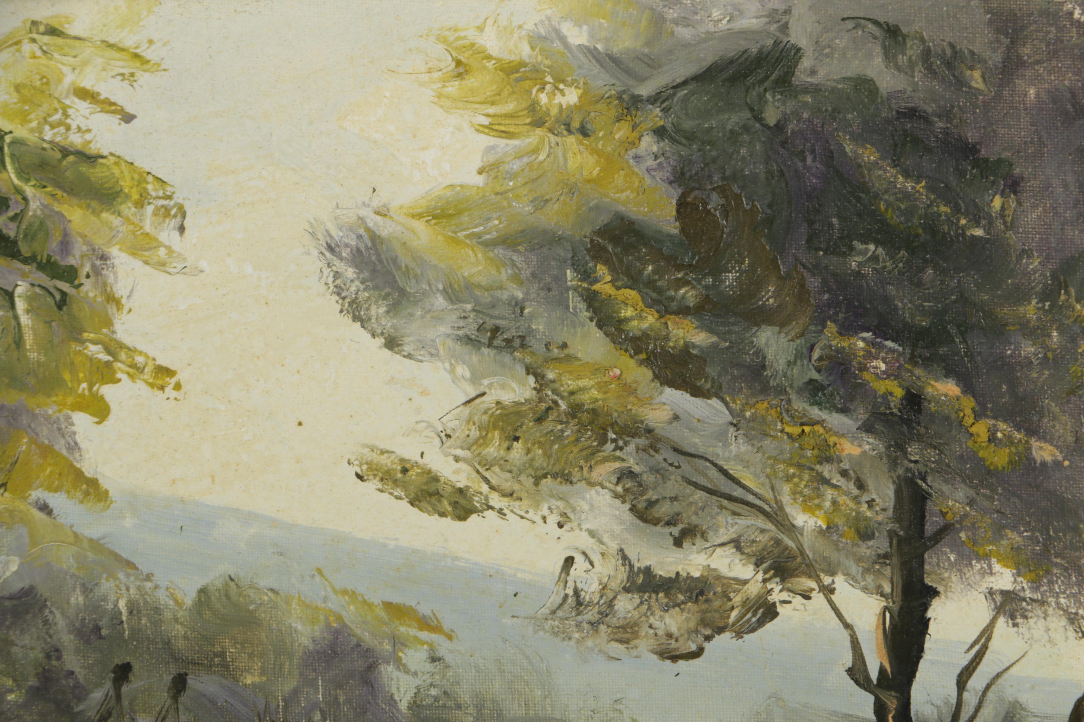 P. Vitolante Oil Painting on Canvas of an Outdoor Scene