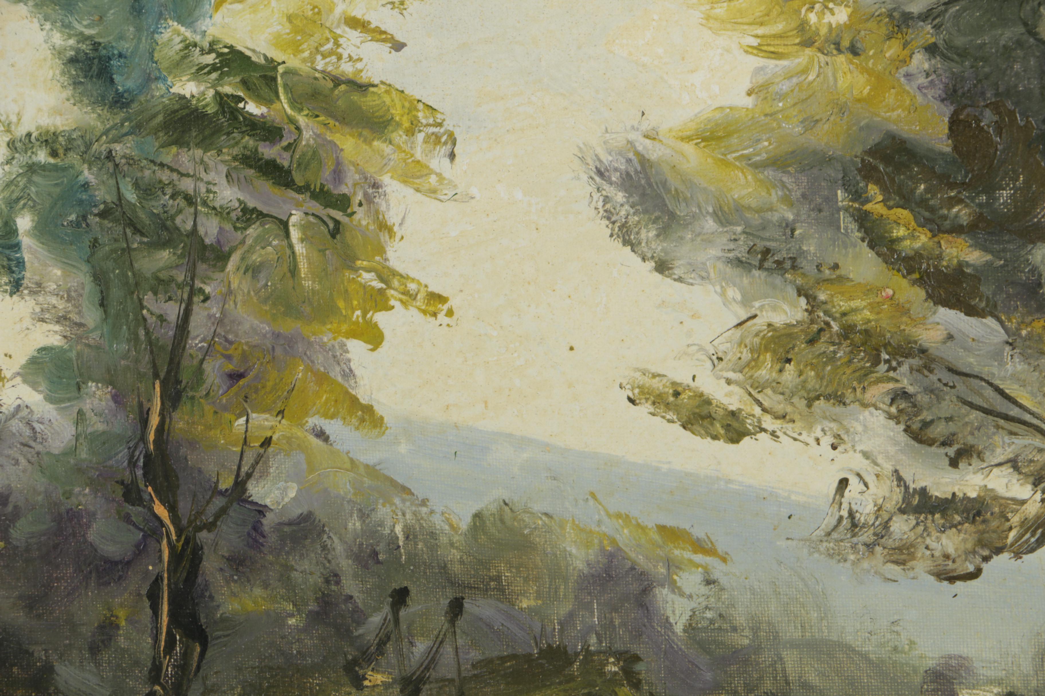 P. Vitolante Oil Painting on Canvas of an Outdoor Scene