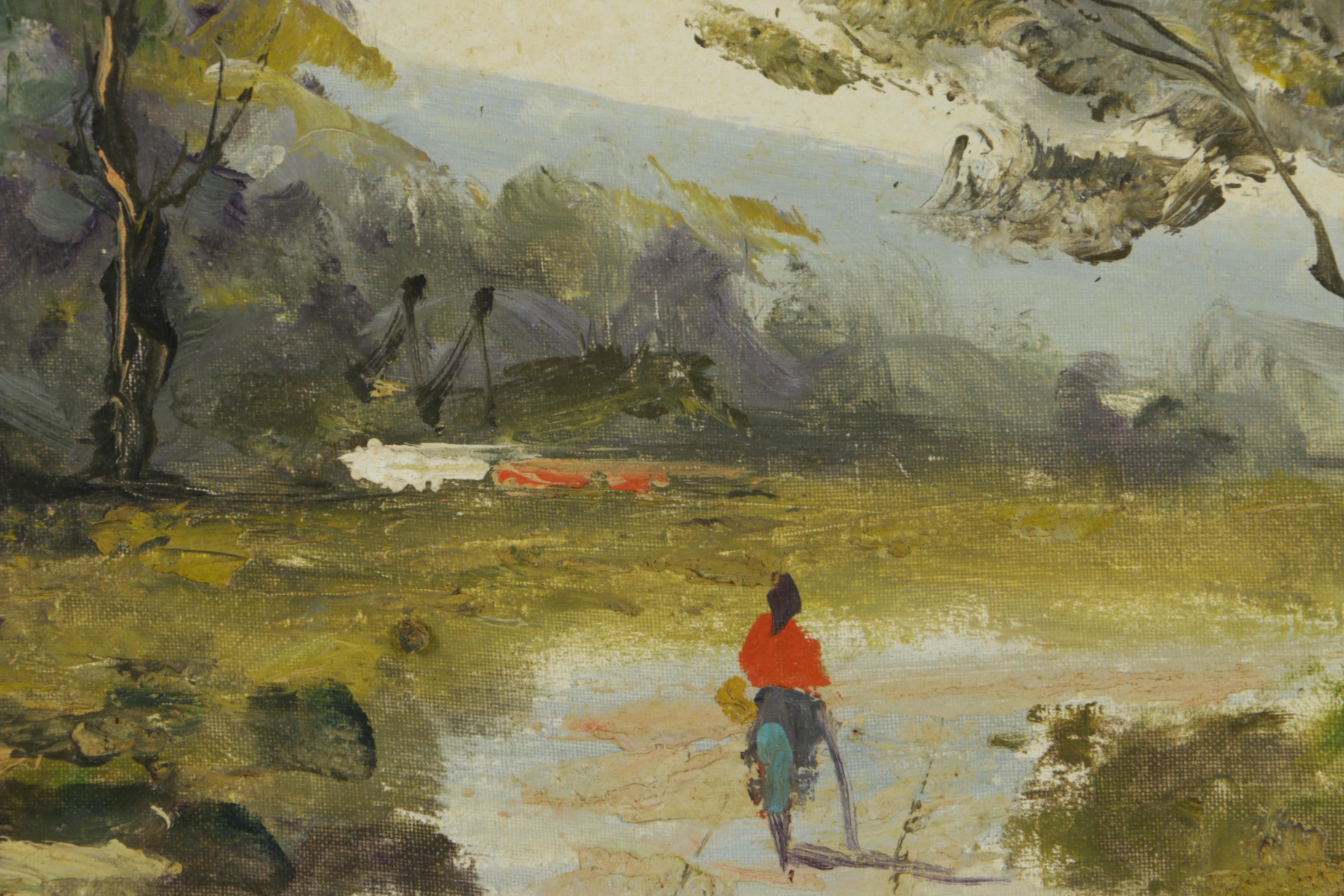 P. Vitolante Oil Painting on Canvas of an Outdoor Scene