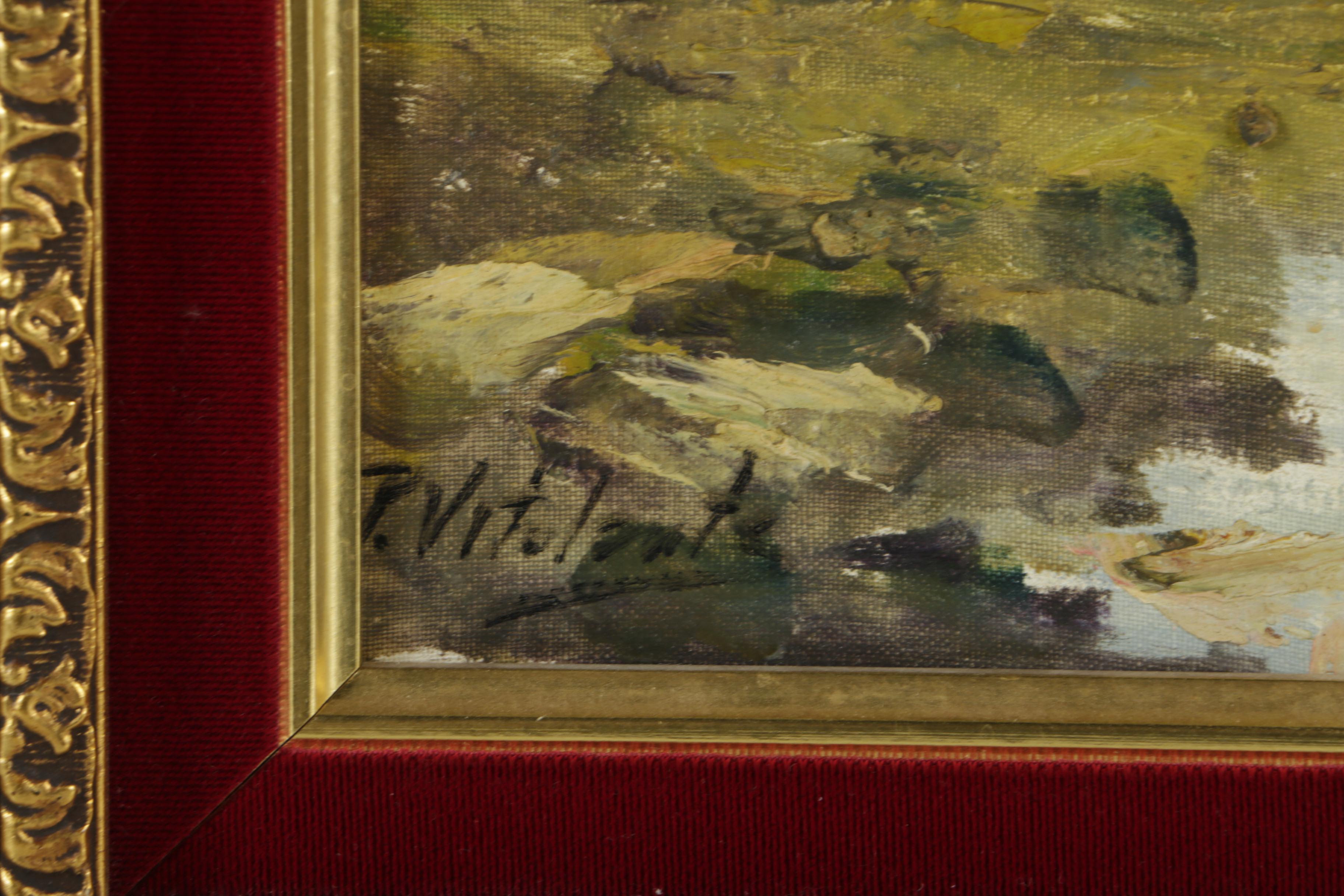 P. Vitolante Oil Painting on Canvas of an Outdoor Scene