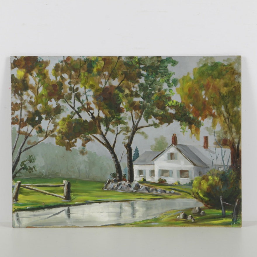 Oil Painting on Masonite of a Country House