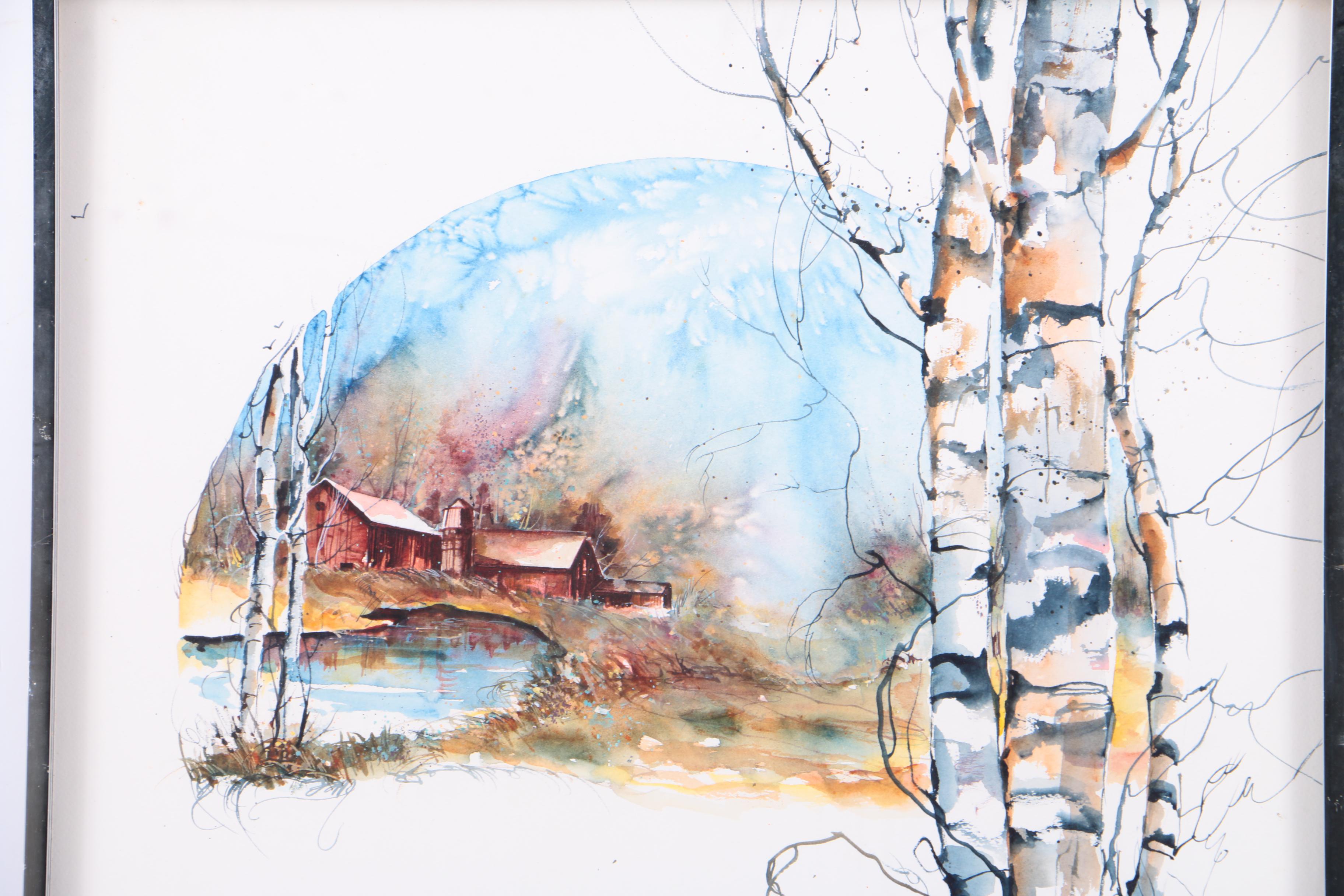Dolores Ann Ziegler Watercolor on Paper of a Rustic Landscape