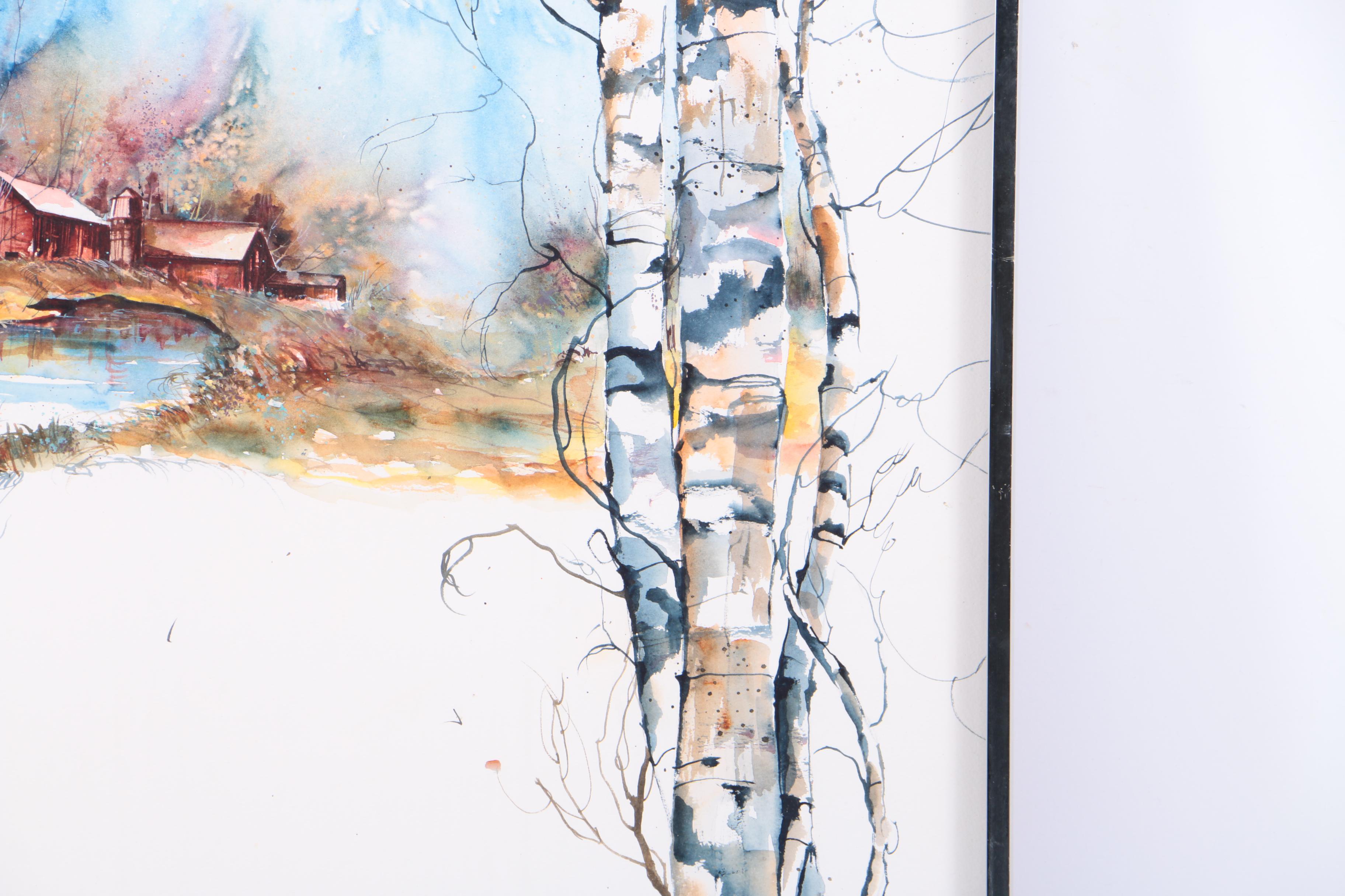 Dolores Ann Ziegler Watercolor on Paper of a Rustic Landscape