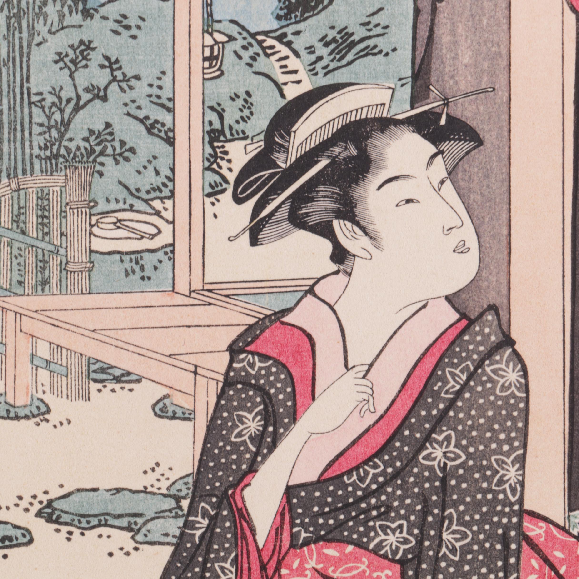 East Asian Style Woodblock Print on Paper of Gathering