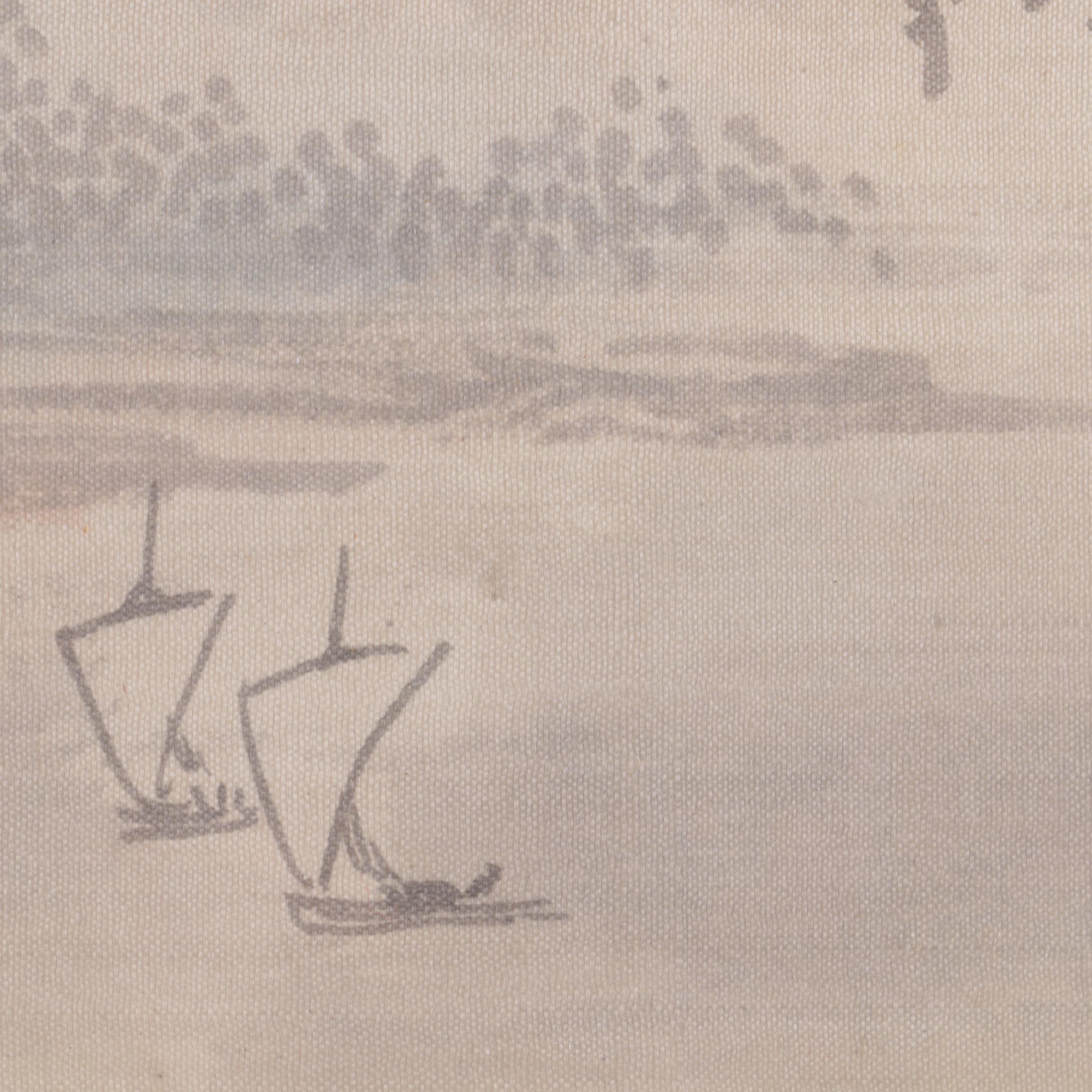 East Asian-Style Gouache Painting of a Man and a Horse on Silk