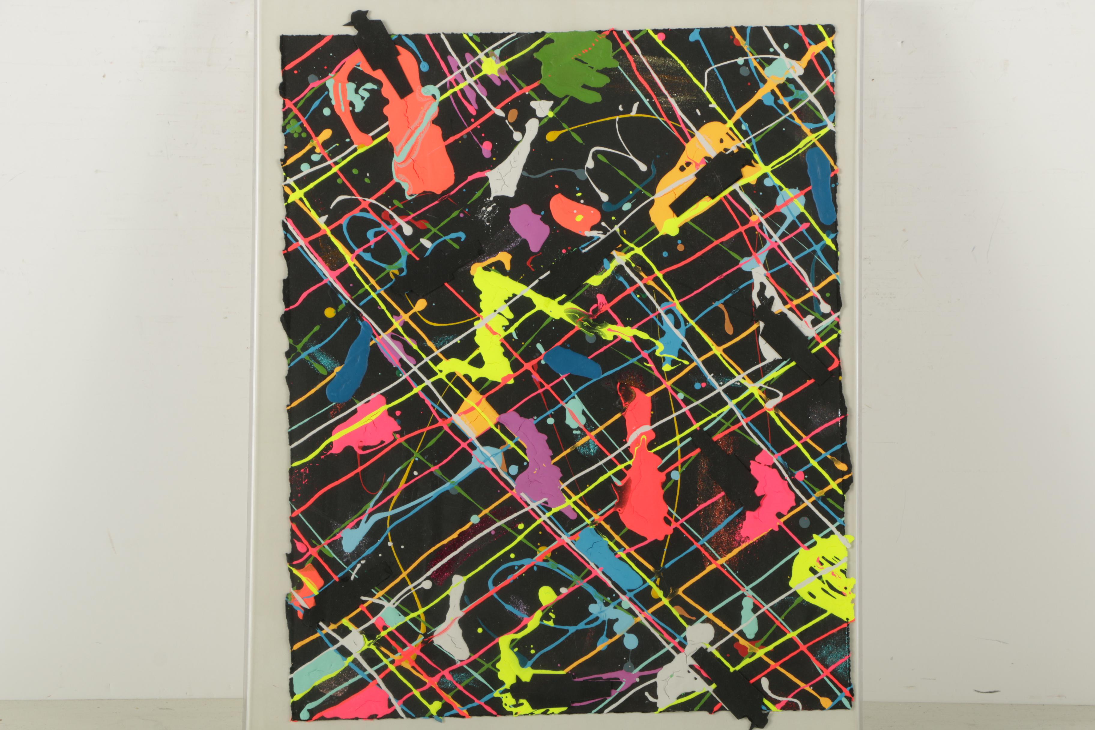 Attributed to B. Schiffer Mixed Media Painting of Contemporary Composition