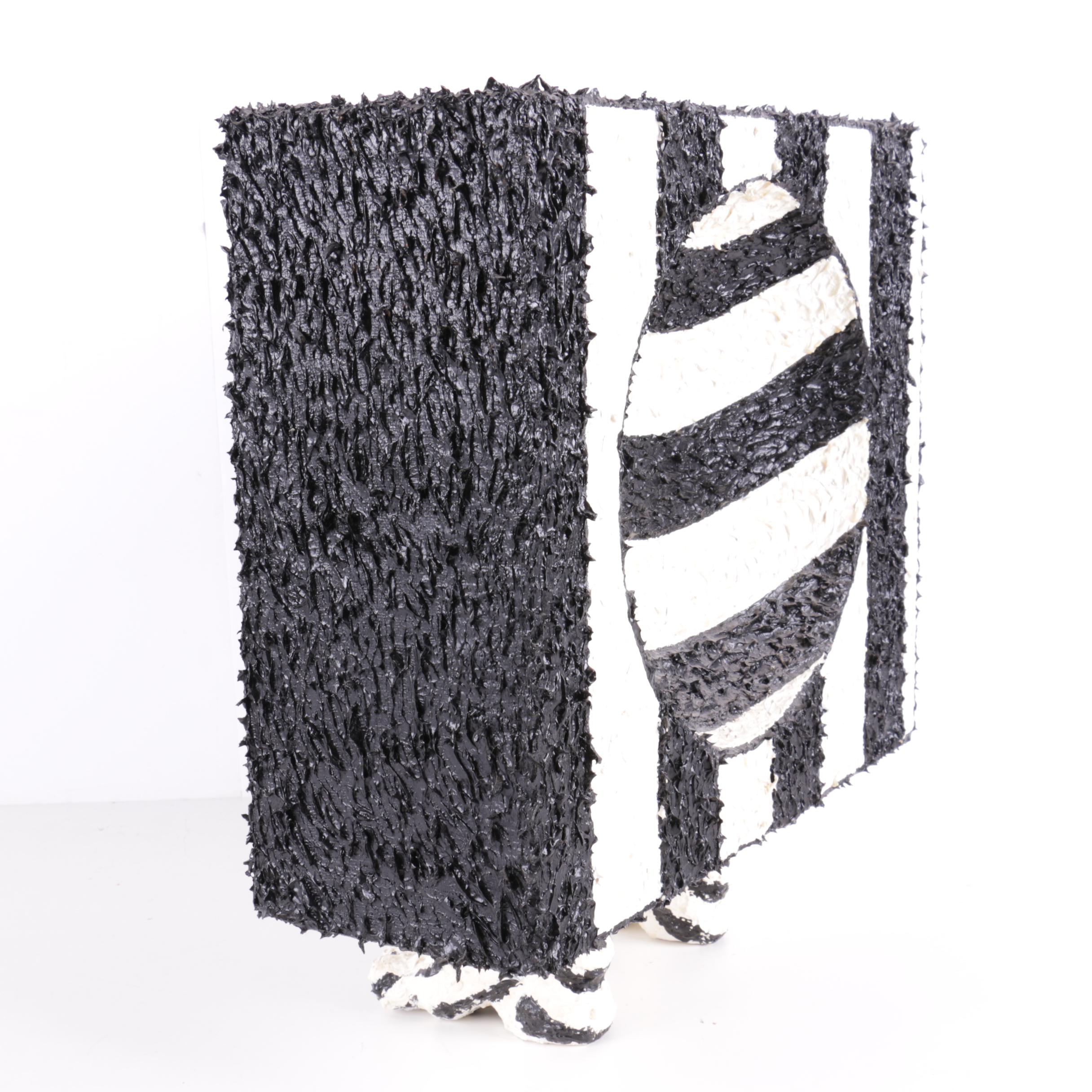 Bill Schiffer Mixed Media Sculpture of a Black and White Box with Feet