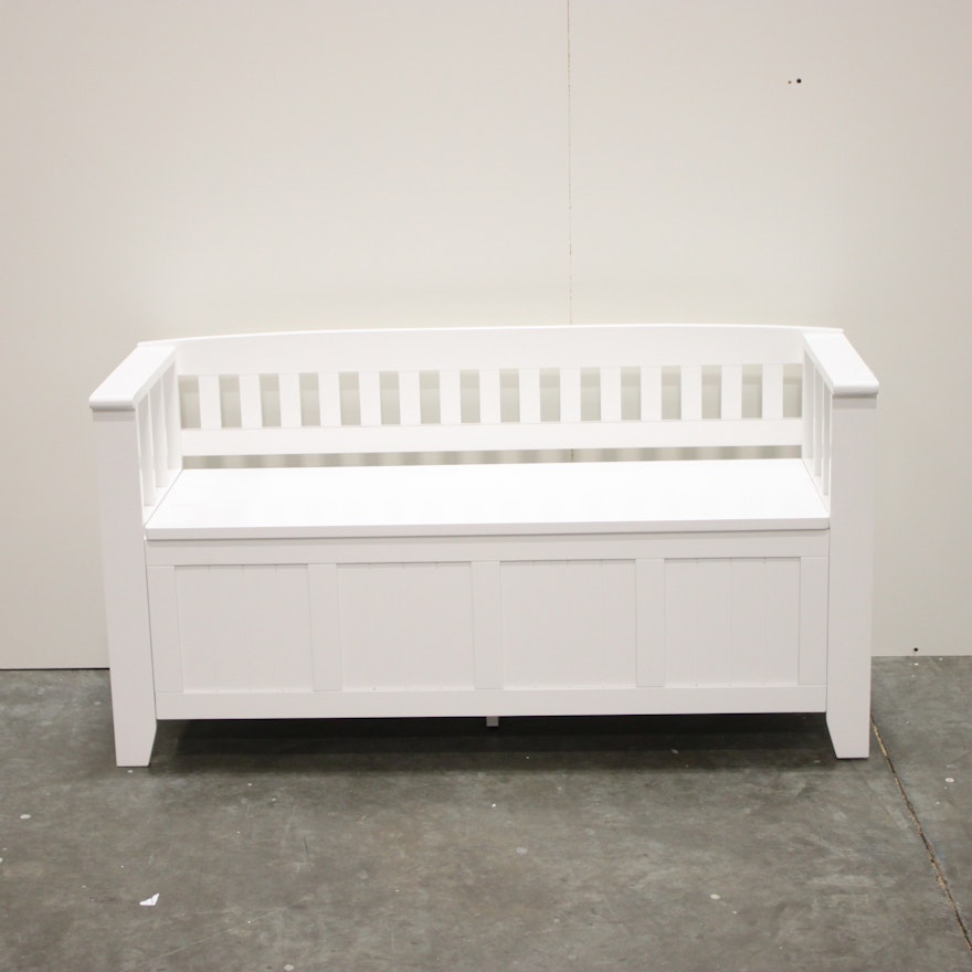 Cottage Style White Bench with Storage