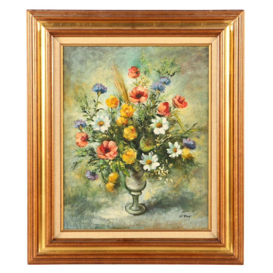N. Fay Oil Painting on Canvas of Floral Still Life