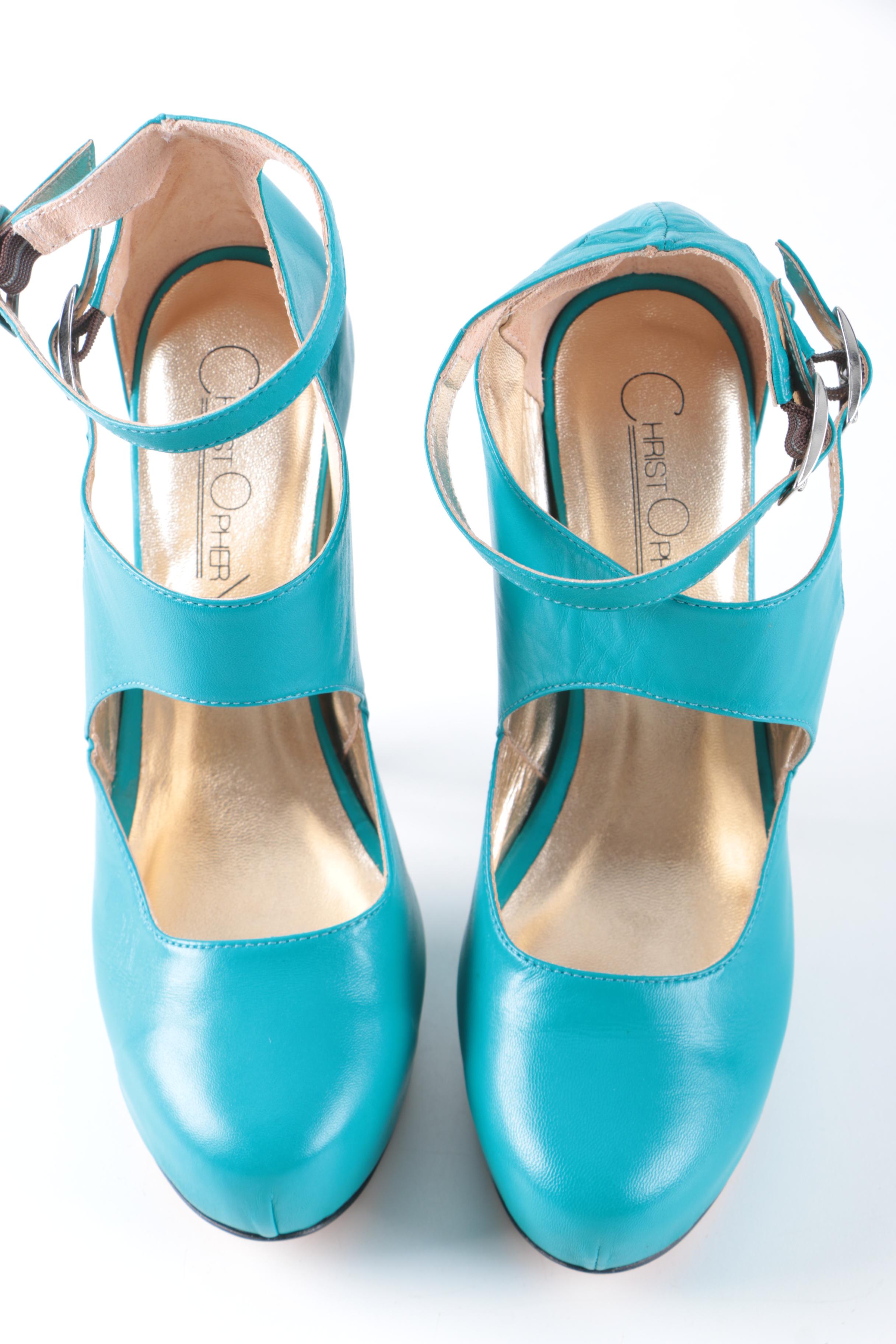 Christopher Coy Collection Prototype Heels in Aqua Leather