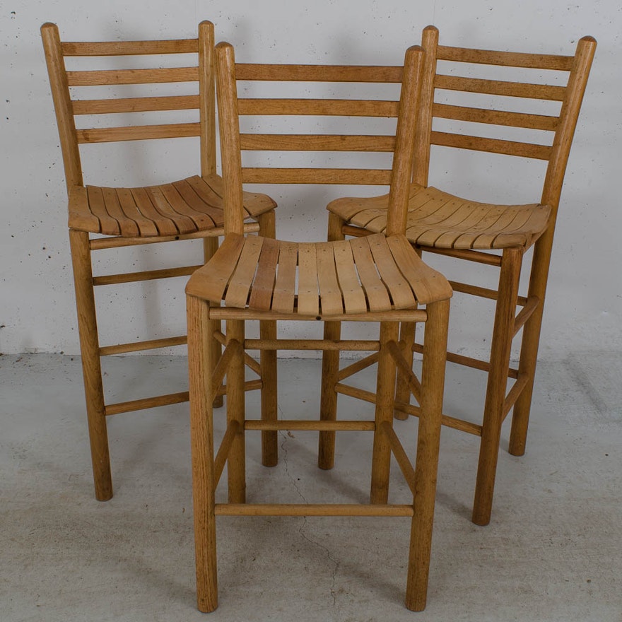 Three Ladder Back Oak Counter Chairs