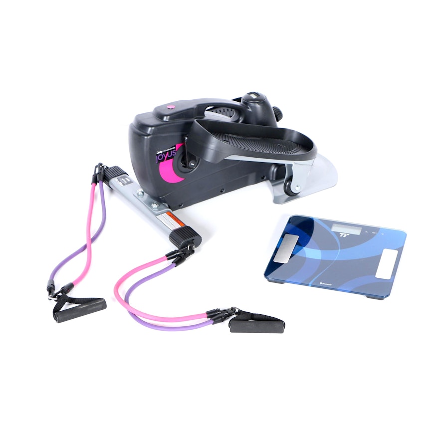 Elliptical with Resistance Bands and Bluetooth Scale