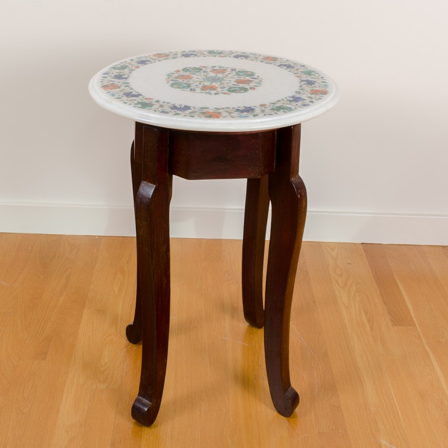 Pietra Dura Table Top with Teak Stand