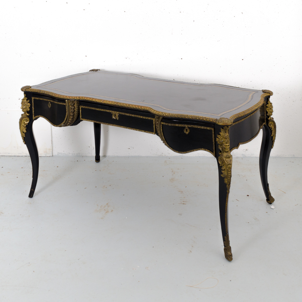 Black and Gold Rococo Style Leather Top Desk