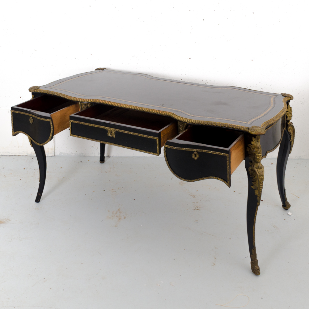 Black and Gold Rococo Style Leather Top Desk