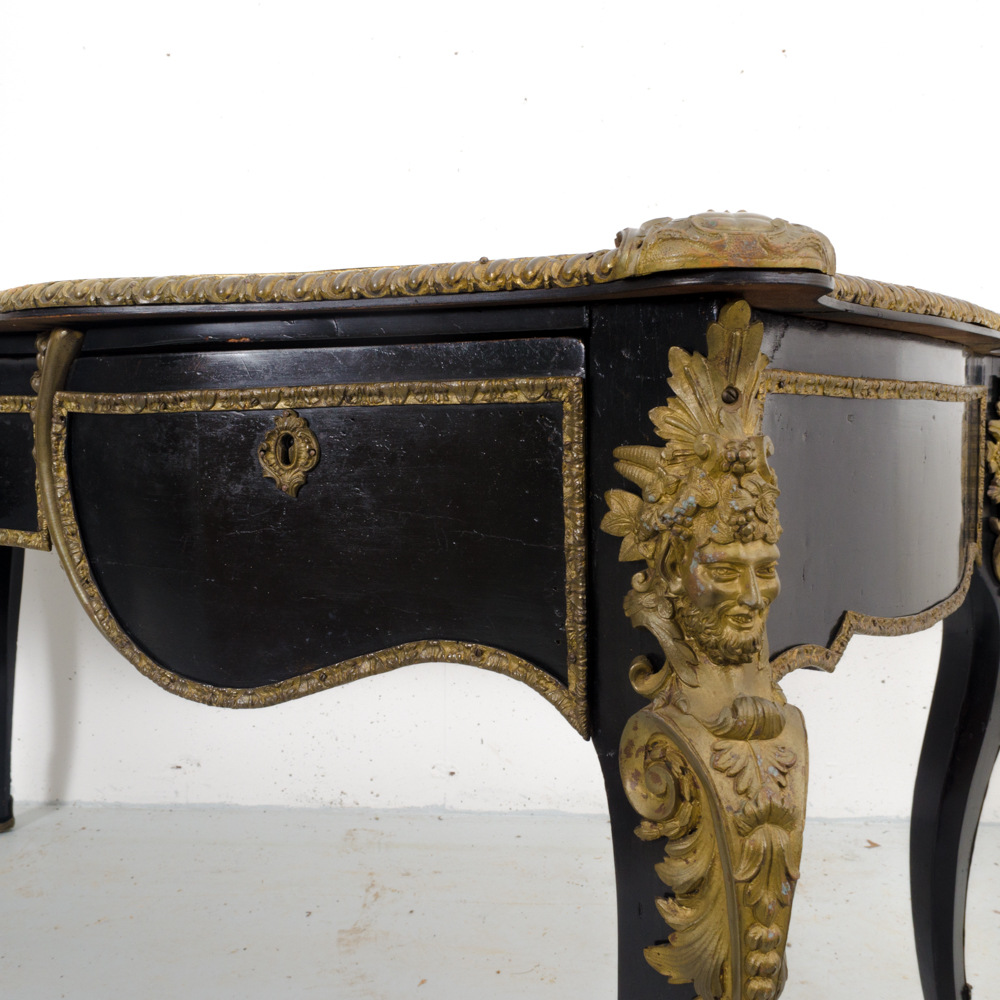 Black and Gold Rococo Style Leather Top Desk