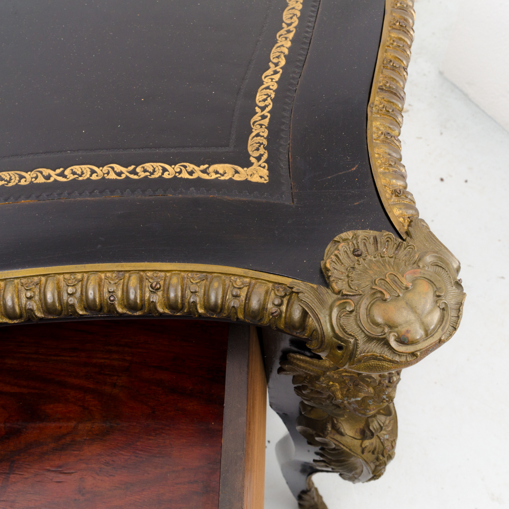 Black and Gold Rococo Style Leather Top Desk