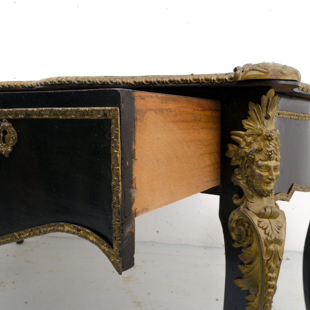 Black and Gold Rococo Style Leather Top Desk