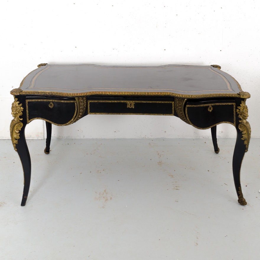 Black and Gold Rococo Style Leather Top Desk