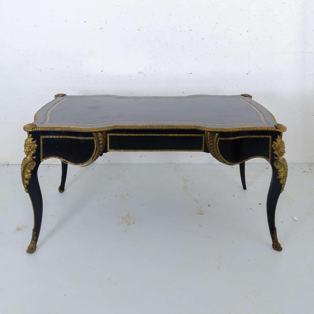 Black and Gold Rococo Style Leather Top Desk
