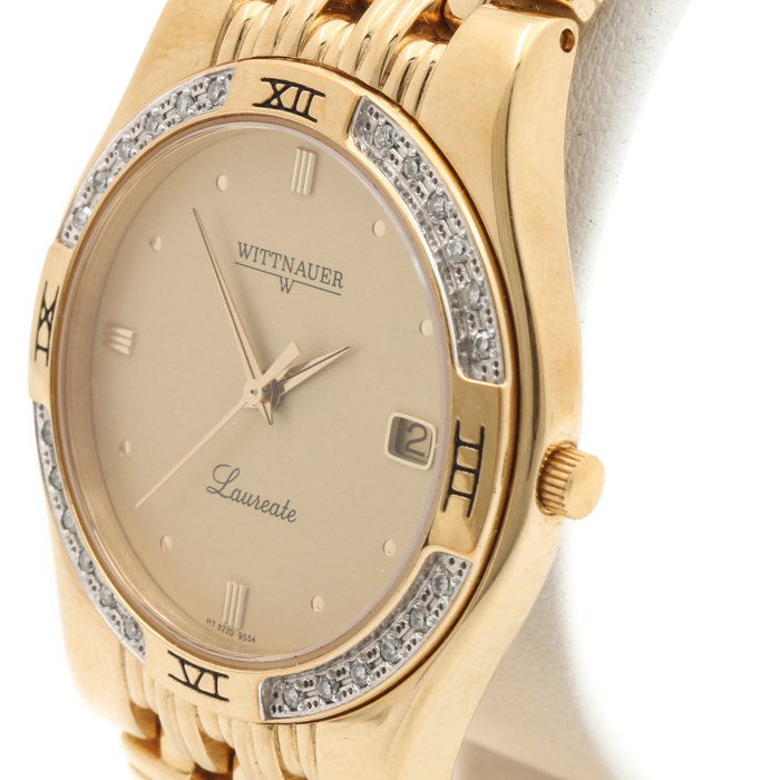 Wittnauer Laureate Gold Tone Stainless Steel  Diamond Bezel Watch