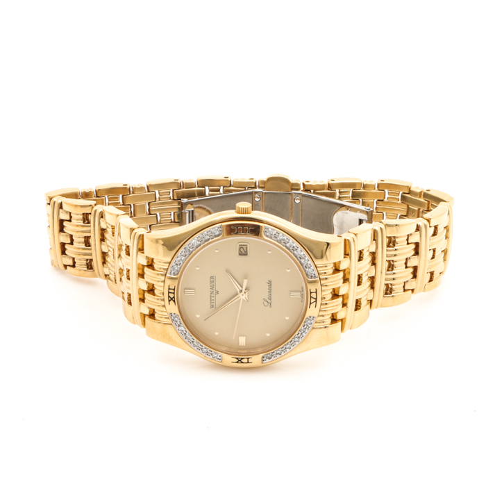 Wittnauer Laureate Gold Tone Stainless Steel  Diamond Bezel Watch
