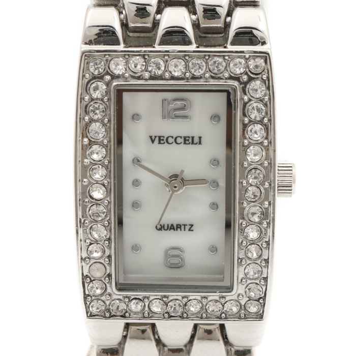 Vecceli Stainless Steel, Glass Crystal and Mother of Pearl Dial Watch