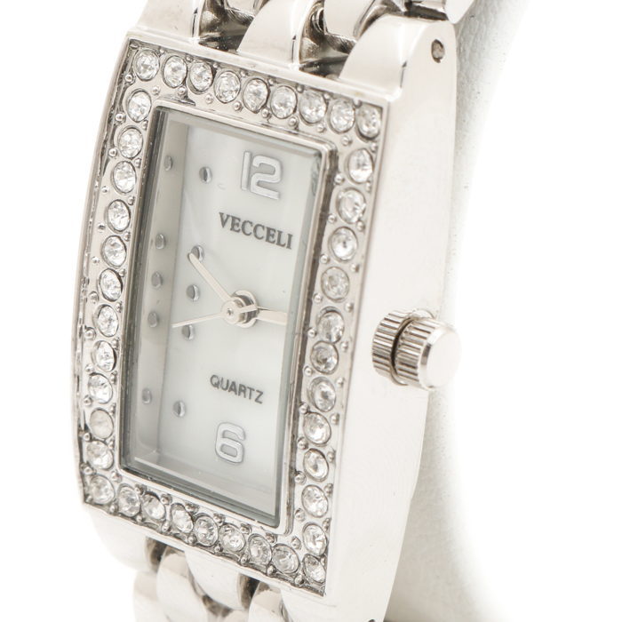 Vecceli Stainless Steel, Glass Crystal and Mother of Pearl Dial Watch